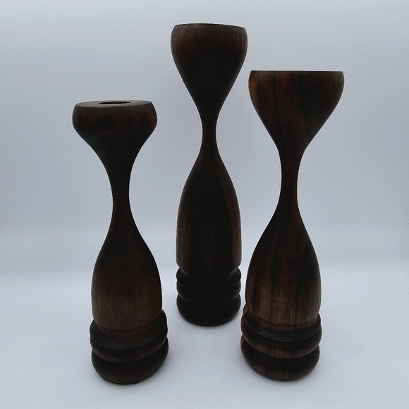 Two-Tone Wooden Candle Stick Holders - set of 3 - Picture 3 of 8